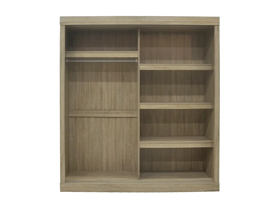 Armario MILS, ropero de 2 puertas correderas con espejo, acabado en roble sonoma, ideal para un dormitorio con diseño.