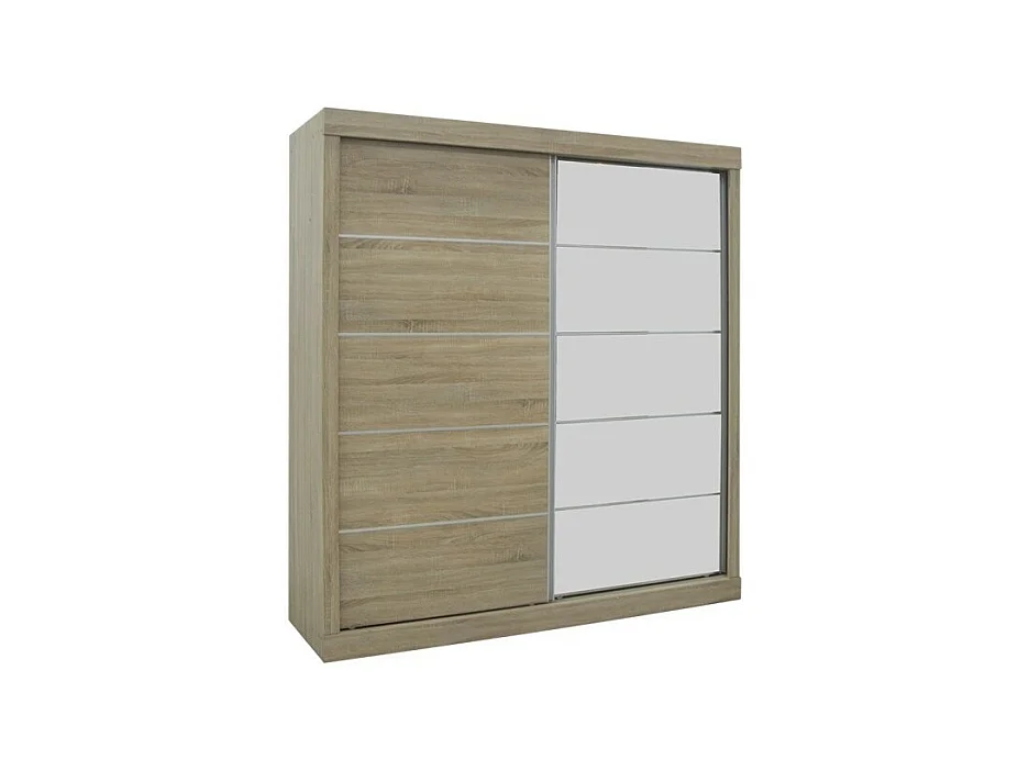 Armoire MILS – 2 portes coulissantes avec miroir – Chêne Sonoma – Style scandinave