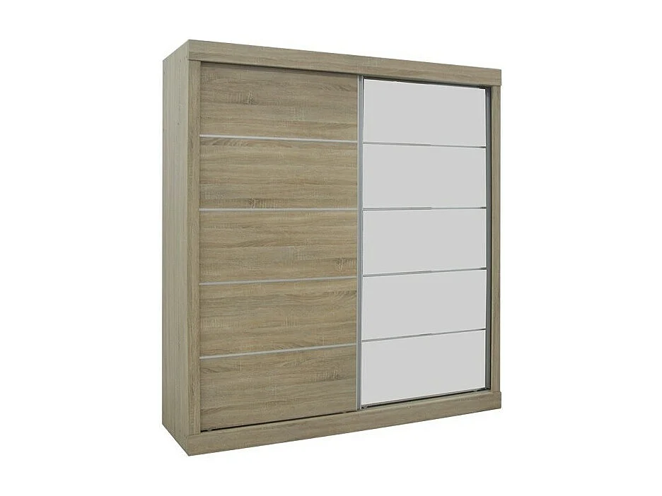 Guardaroba MILS, armadio con 2 porte scorrevoli con specchio, colore rovere sonoma, ideale per una camera dal design moderno.