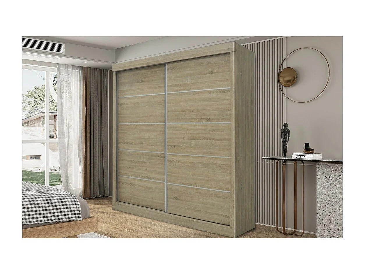 Guardaroba MILS, armadio con 2 porte scorrevoli in rovere sonoma, ideale per una camera dal design moderno.