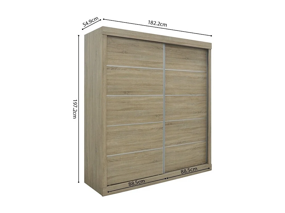 Guardaroba MILS, armadio con 2 porte scorrevoli in rovere sonoma, ideale per una camera dal design moderno.