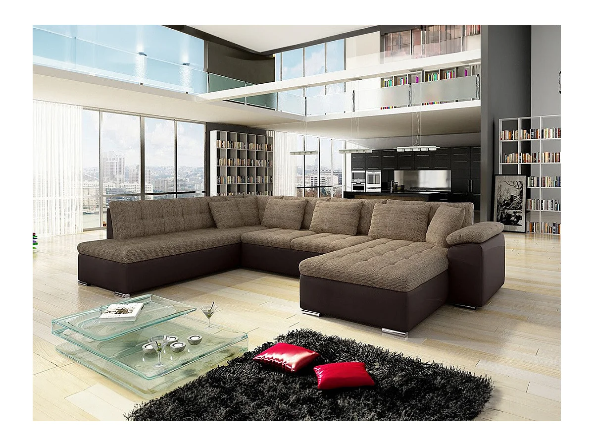 Canapé d'angle Comfivo 128, Marron, Fonction de couchage, 348x205x76cm