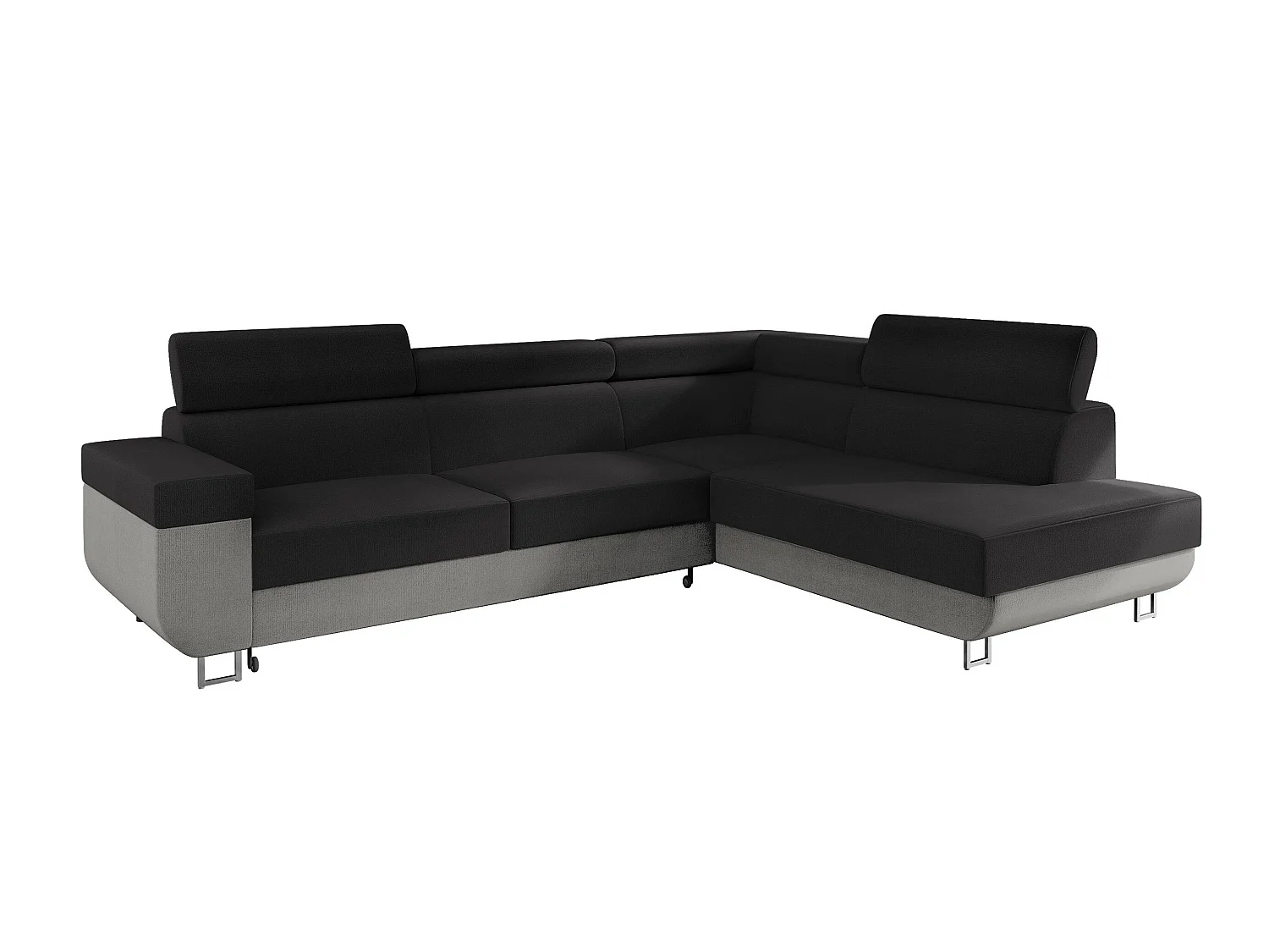 Canapé d'angle convertible 3 places en tissu noir 253x188x71 cm