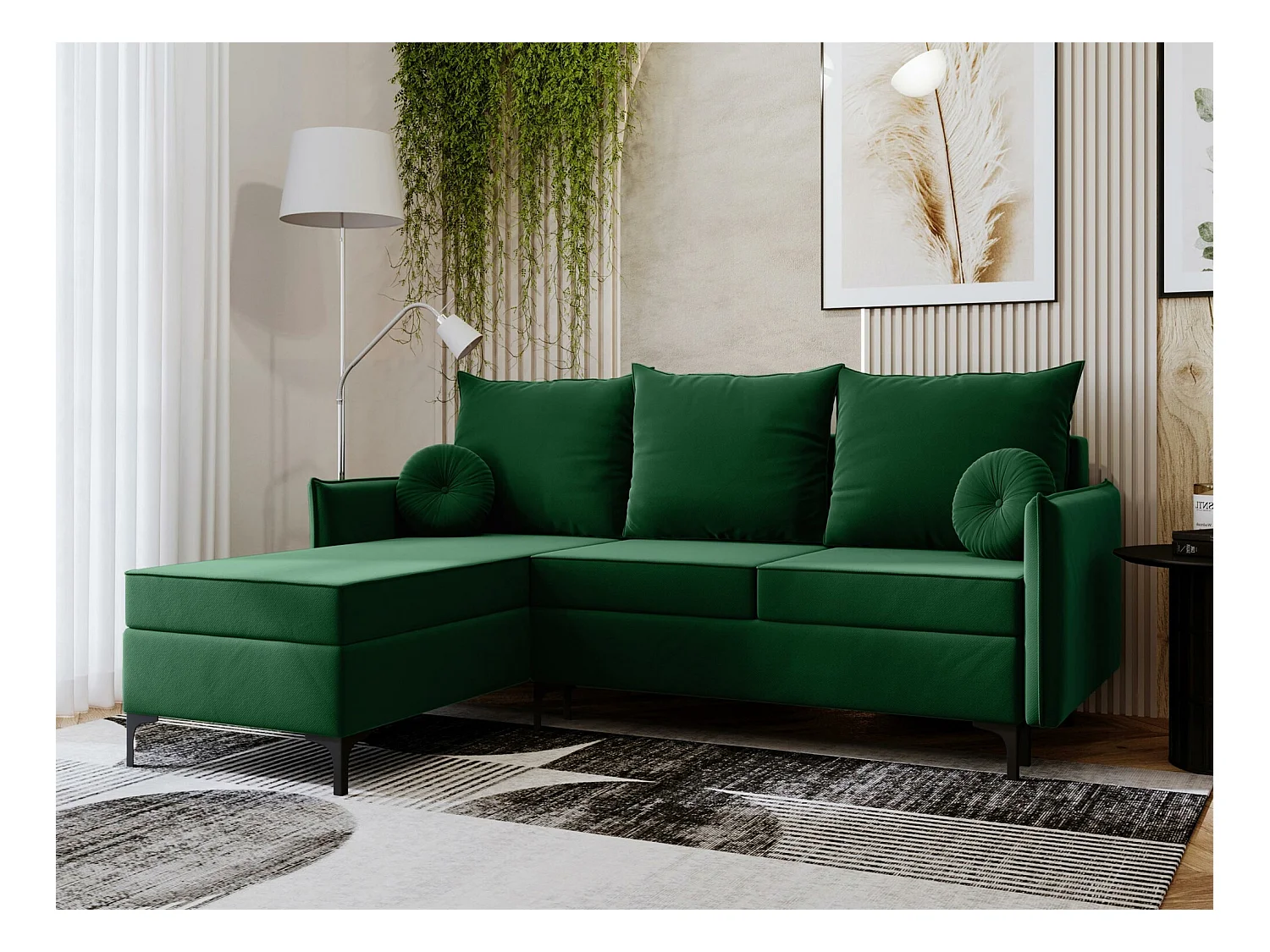 Sofá rinconero Clovis 112, Verde, Función de descanso, Almacenaje, 213x168x101cm