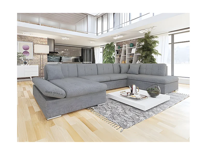 Sofá rinconero Comfivo 150, Gris, Función de descanso, Almacenaje, 345x205x76cm