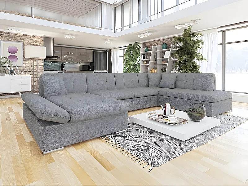 Sofá rinconero Comfivo 150, Gris, Función de descanso, Almacenaje, 345x205x76cm