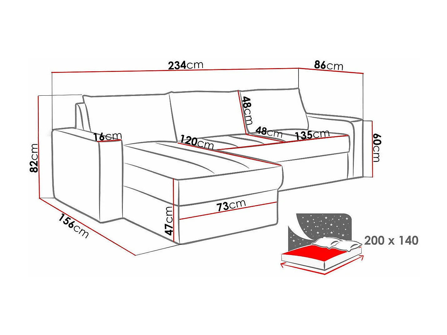 Sofá de canto Providence 111, Cinzento, Funcionalidade de dormir