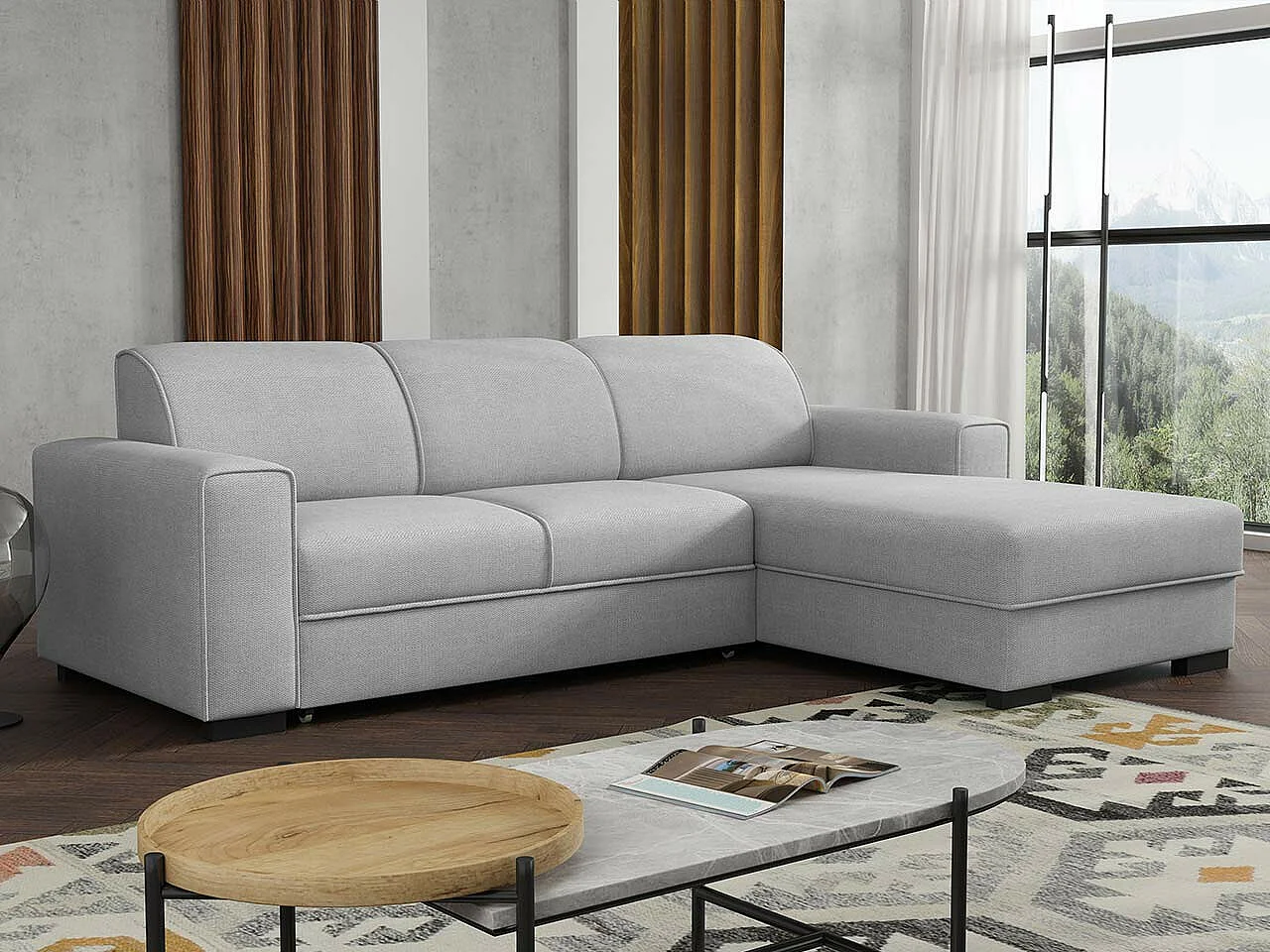 Sofá rinconero Columbus 186, Gris, Función de descanso, Almacenaje, 260x182x90cm