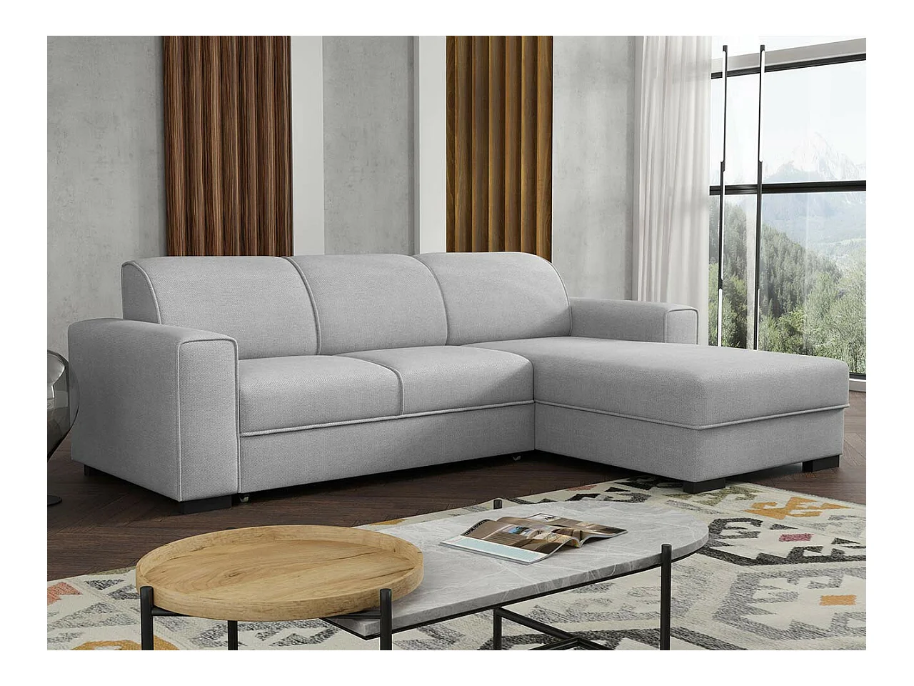 Canapé d'angle Columbus 186, Gris, Fonction de couchage, Boîte de literie, 260x182x90cm