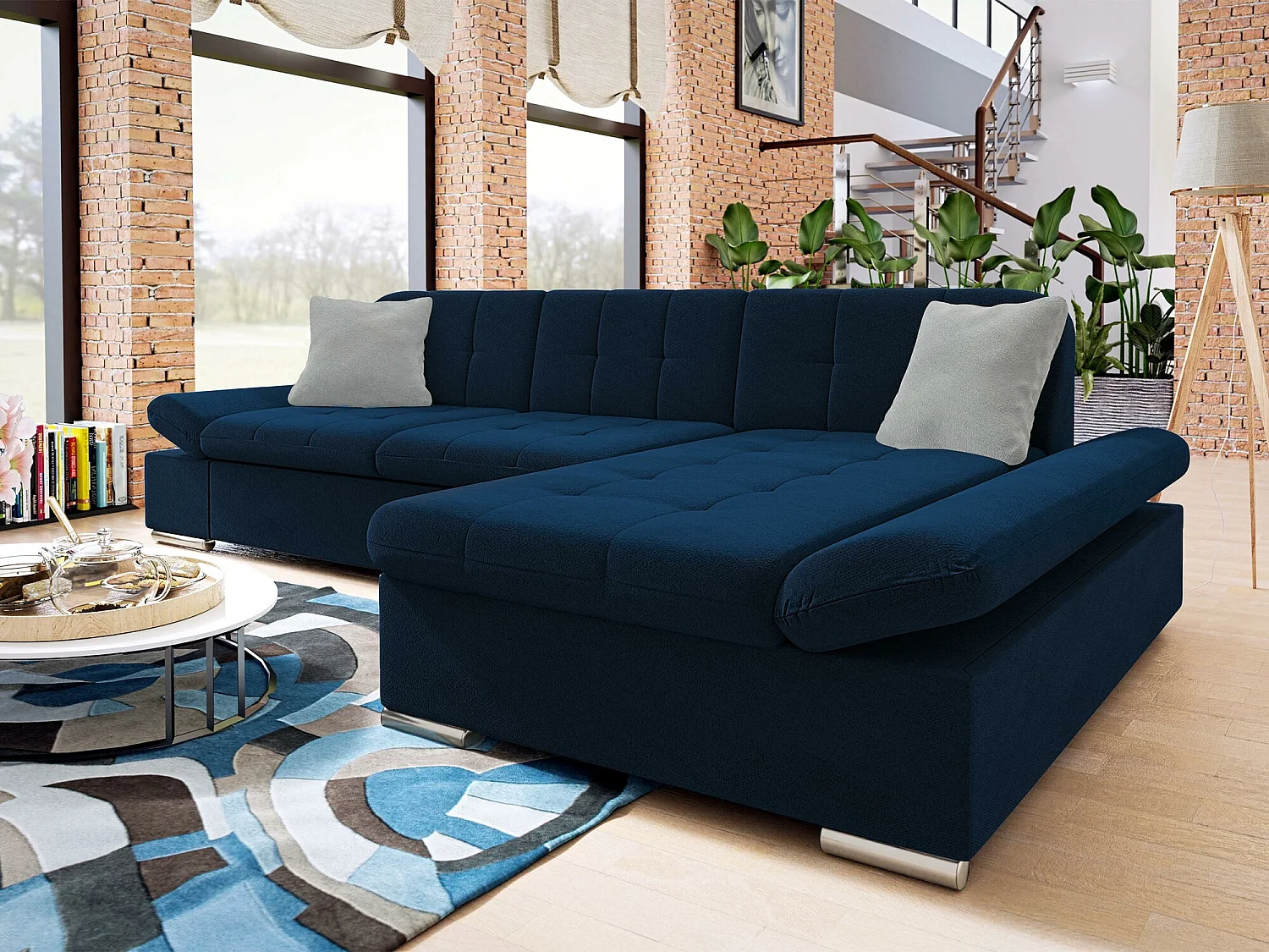 Canapé d'angle Comfivo 152, Bleu, Disponible, 278x161x76cm