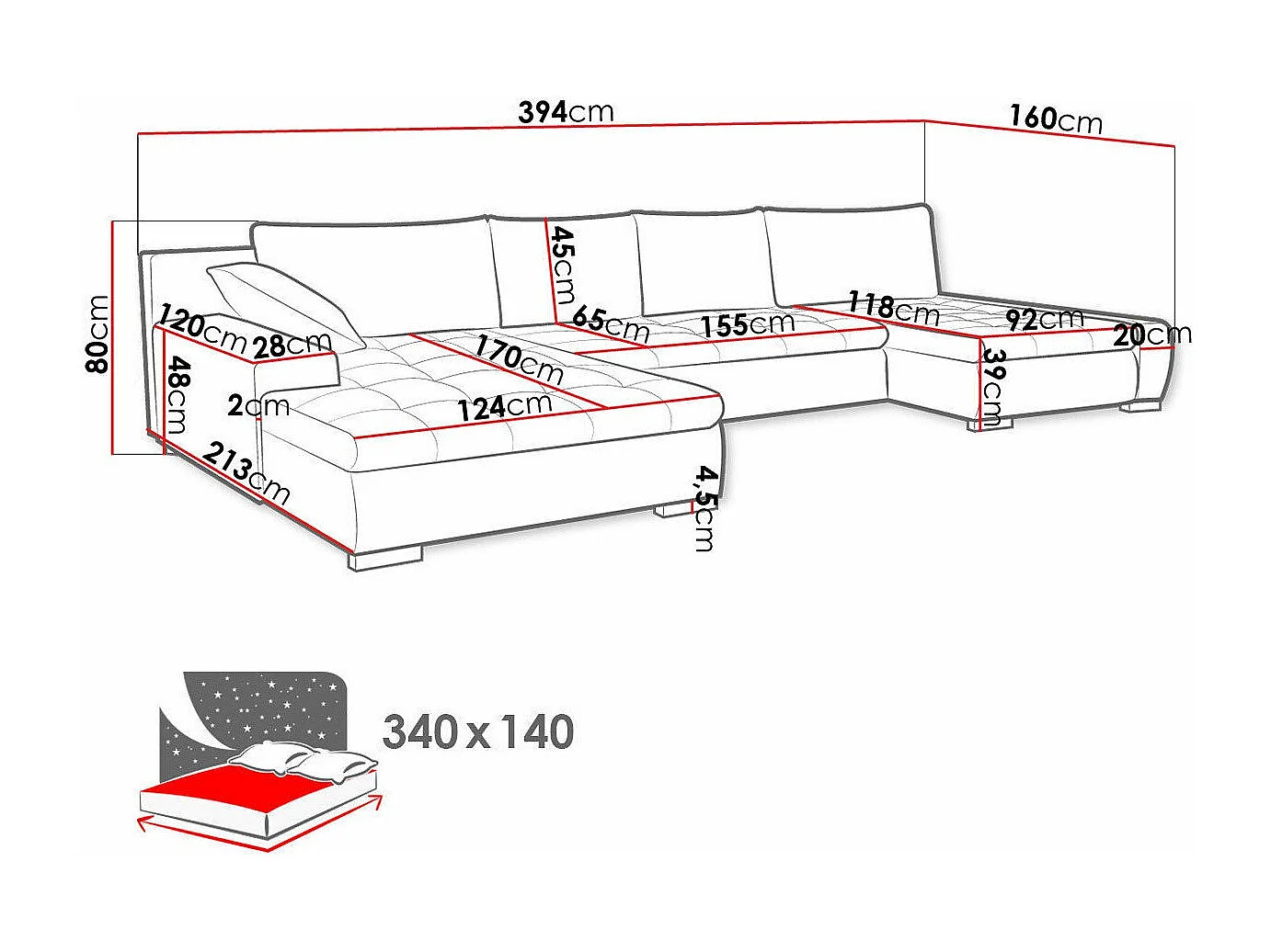 Sofá rinconero Comfivo 106, Azul, Función de descanso, Almacenaje, 394x213x80cm