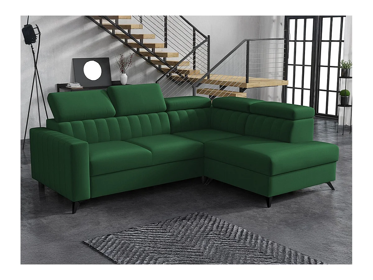 Sofá rinconero Columbus 202, Verde, Función de descanso, Almacenaje, 249x195x80cm
