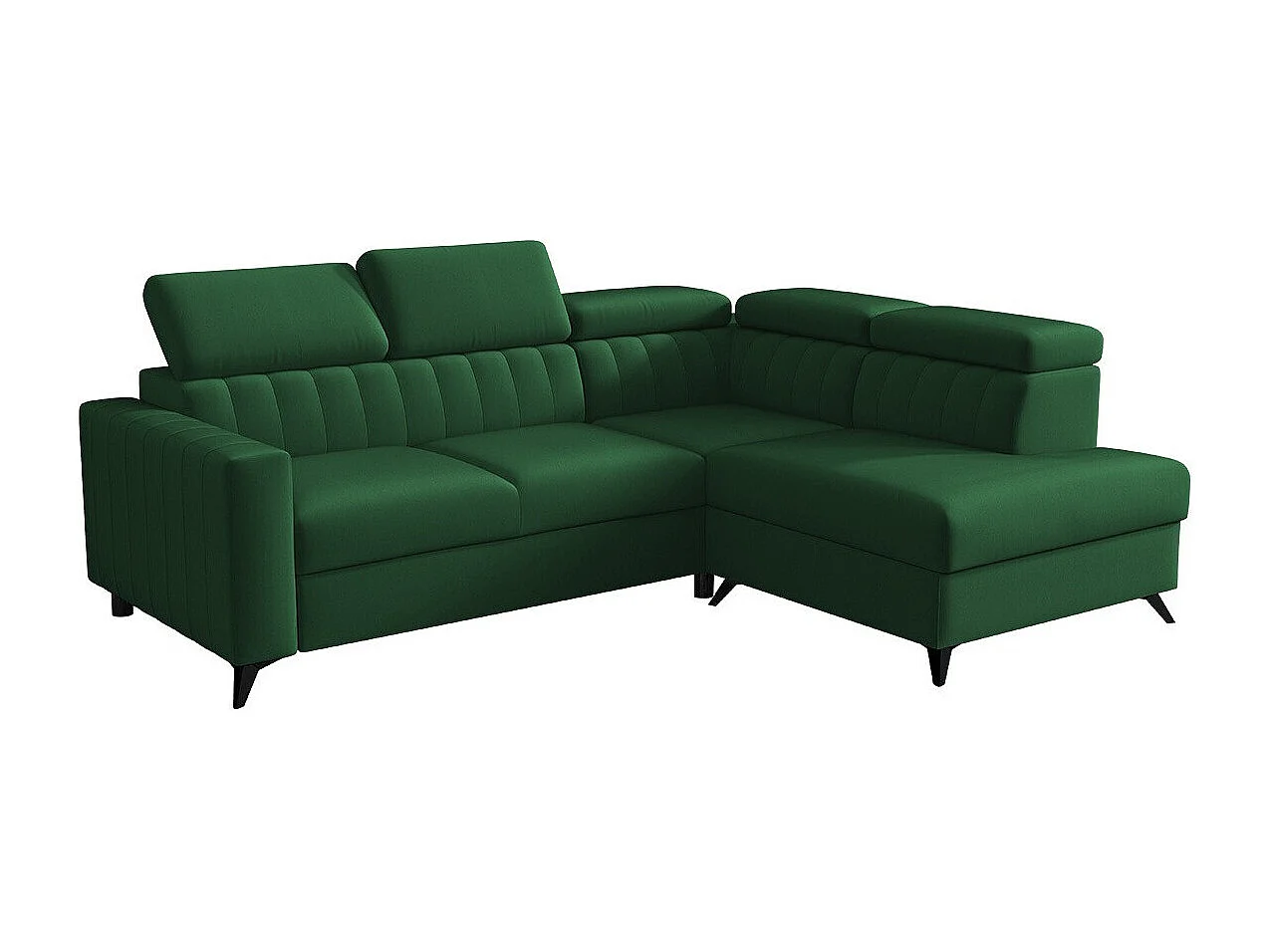 Sofá rinconero Columbus 202, Verde, Función de descanso, Almacenaje, 249x195x80cm