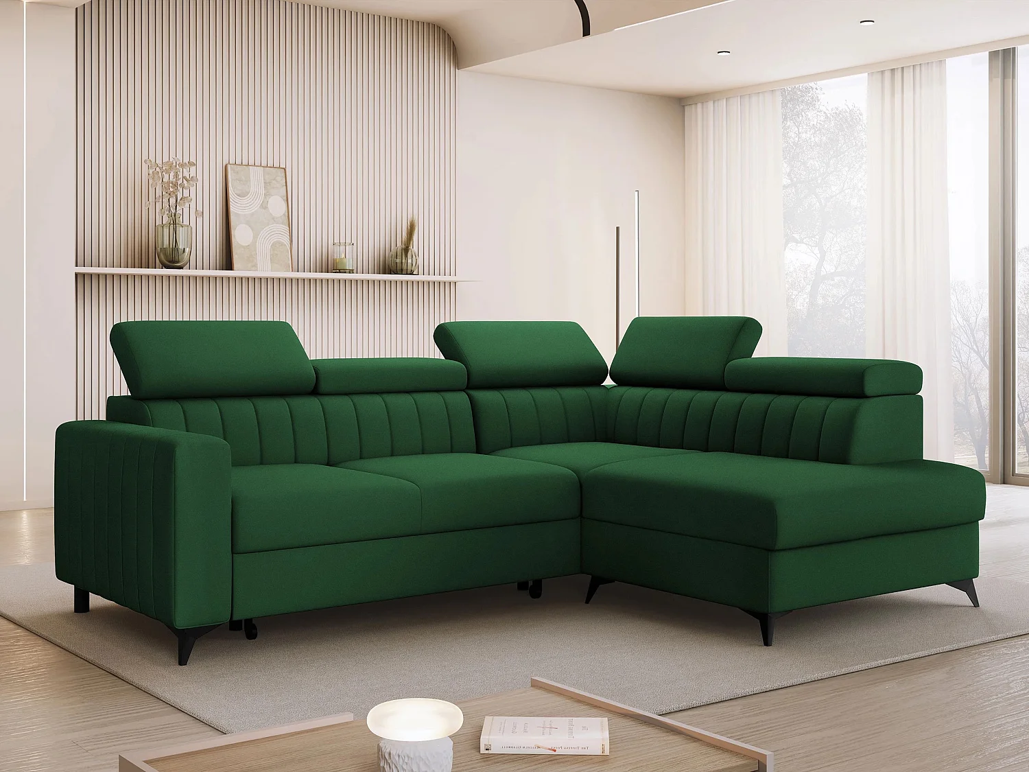 Canapé d'angle Columbus 202, Vert, Disponible, 249x195x80cm