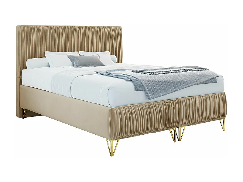 Cama Logan 112, Doble, De color marrón claro, 160x200, Tapiz, Somieres, 160x209x120cm