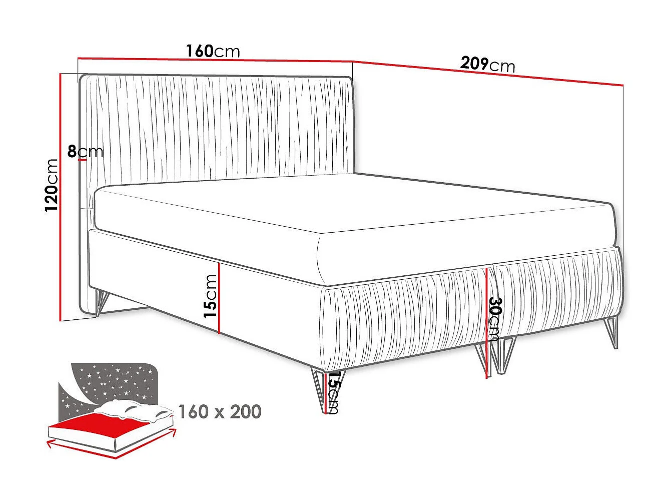 Cama Logan 112, Doble, De color marrón claro, 160x200, Tapiz, Somieres, 160x209x120cm