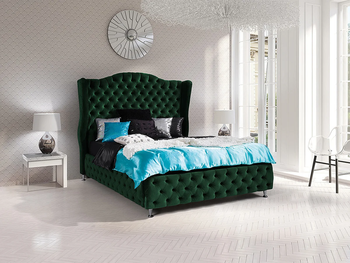 Lit Florence 102, Double, Vert, 180x200, Tapisserie, 207x222x162cm
