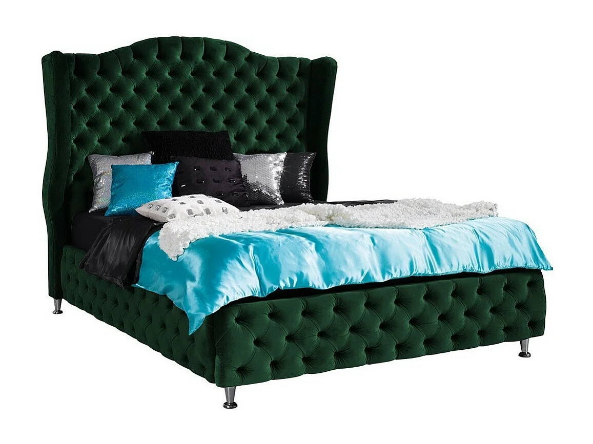 Lit Florence 102, Double, Vert, 180x200, Tapisserie, 207x222x162cm