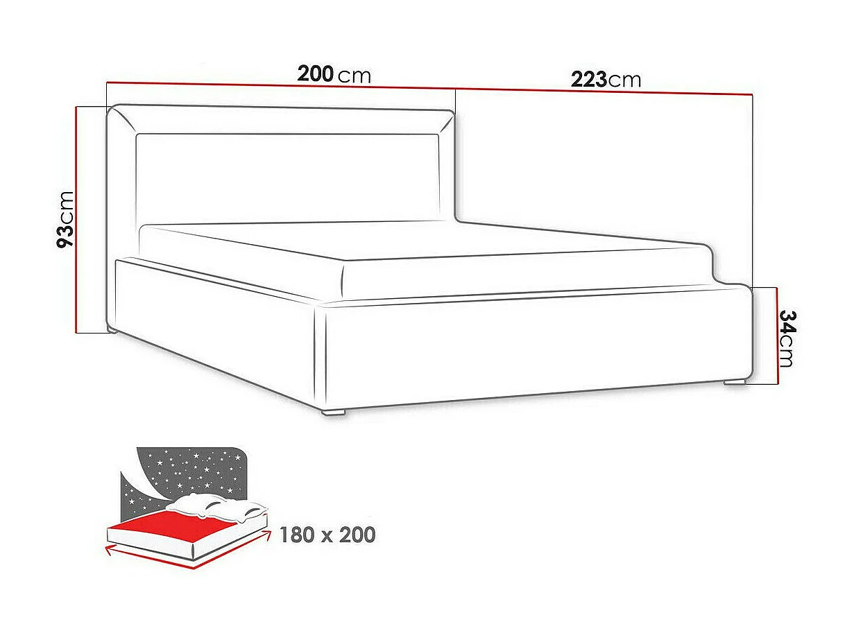 Cama Pomona 100, Doble, Gris, 180x200, Tapiz, Somieres, 200x223x93cm