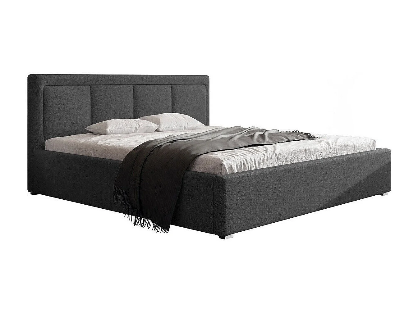 Lit Pomona 100, Double, Gris, 180x200, Tissu, Disponible, 200x223x93cm