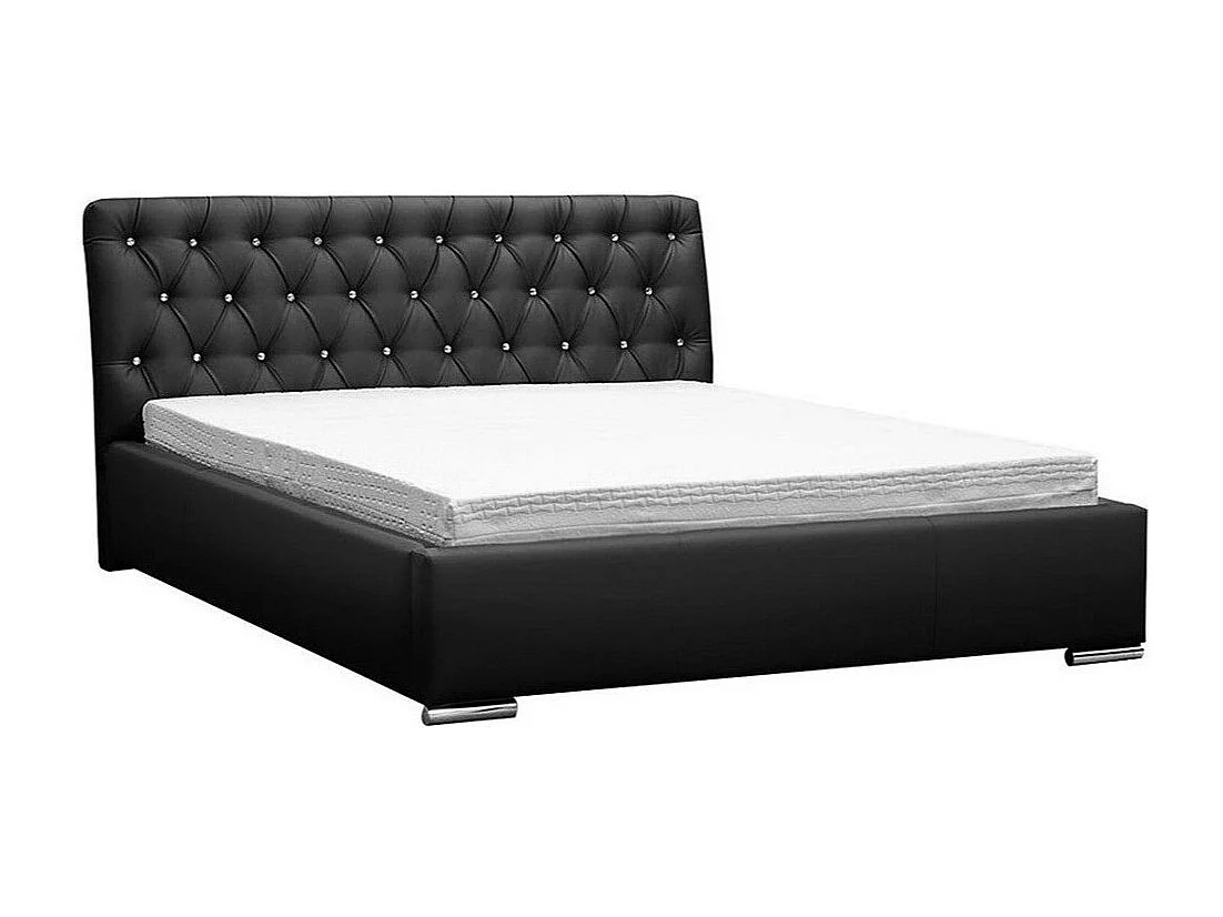 Cama Baltimore 101, Casal, Preto, Eco couro, Estrados de cama