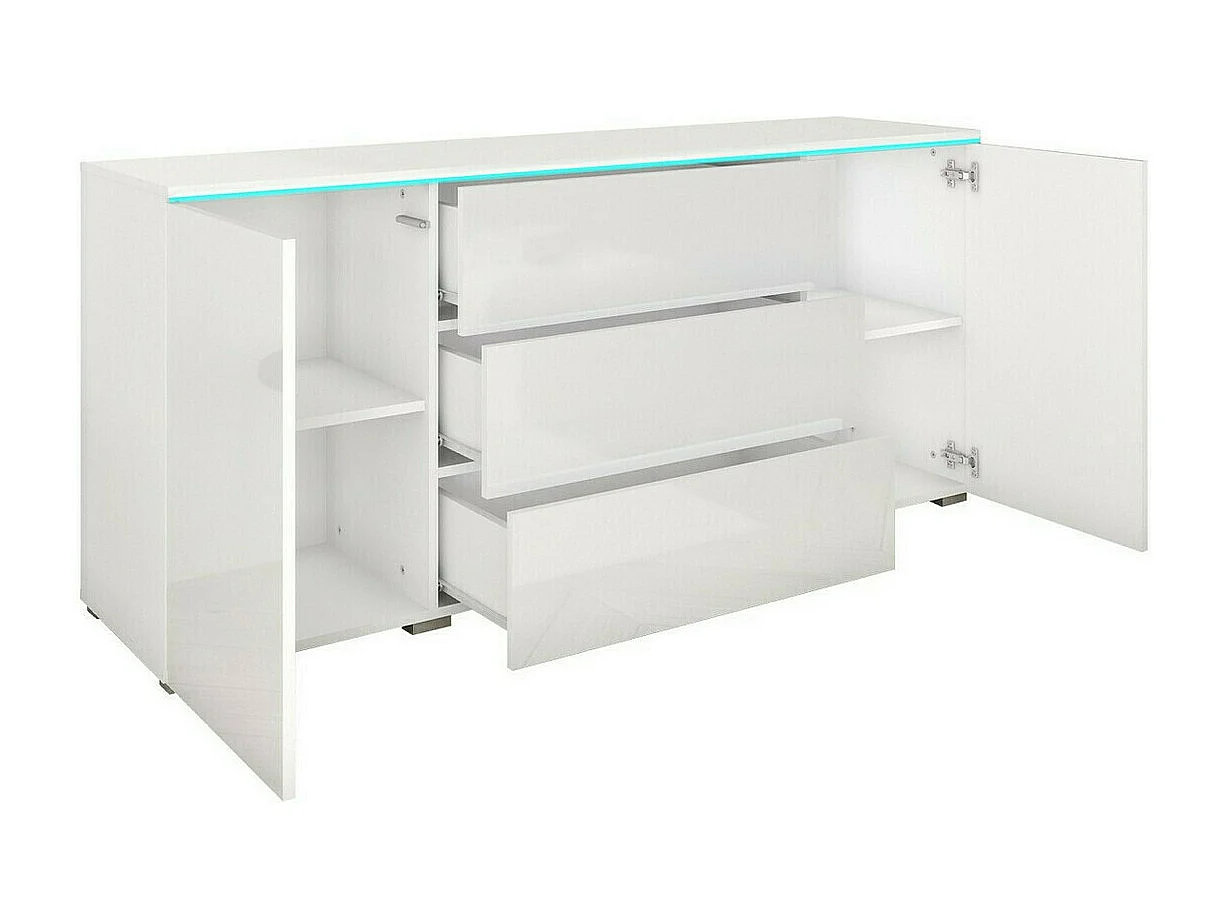 Cómoda Sarasota 142, Hormigón|Blanco brillante, Con cajones y puertas, 66x150x40cm