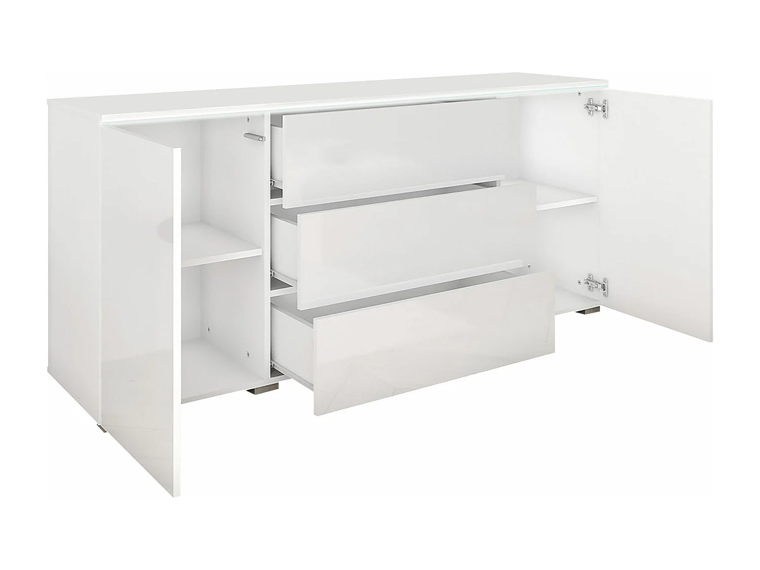 Commode Sarasota 142, Béton|Blanc brillant, Tiroirs et portes, Nombre de tiroirs: 3, 66cm