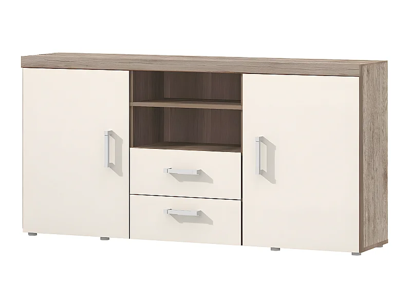 Commode Cormiru 103, Chêne de saint marin|Crème, Avec tiroirs et portes, 80x164x45cm