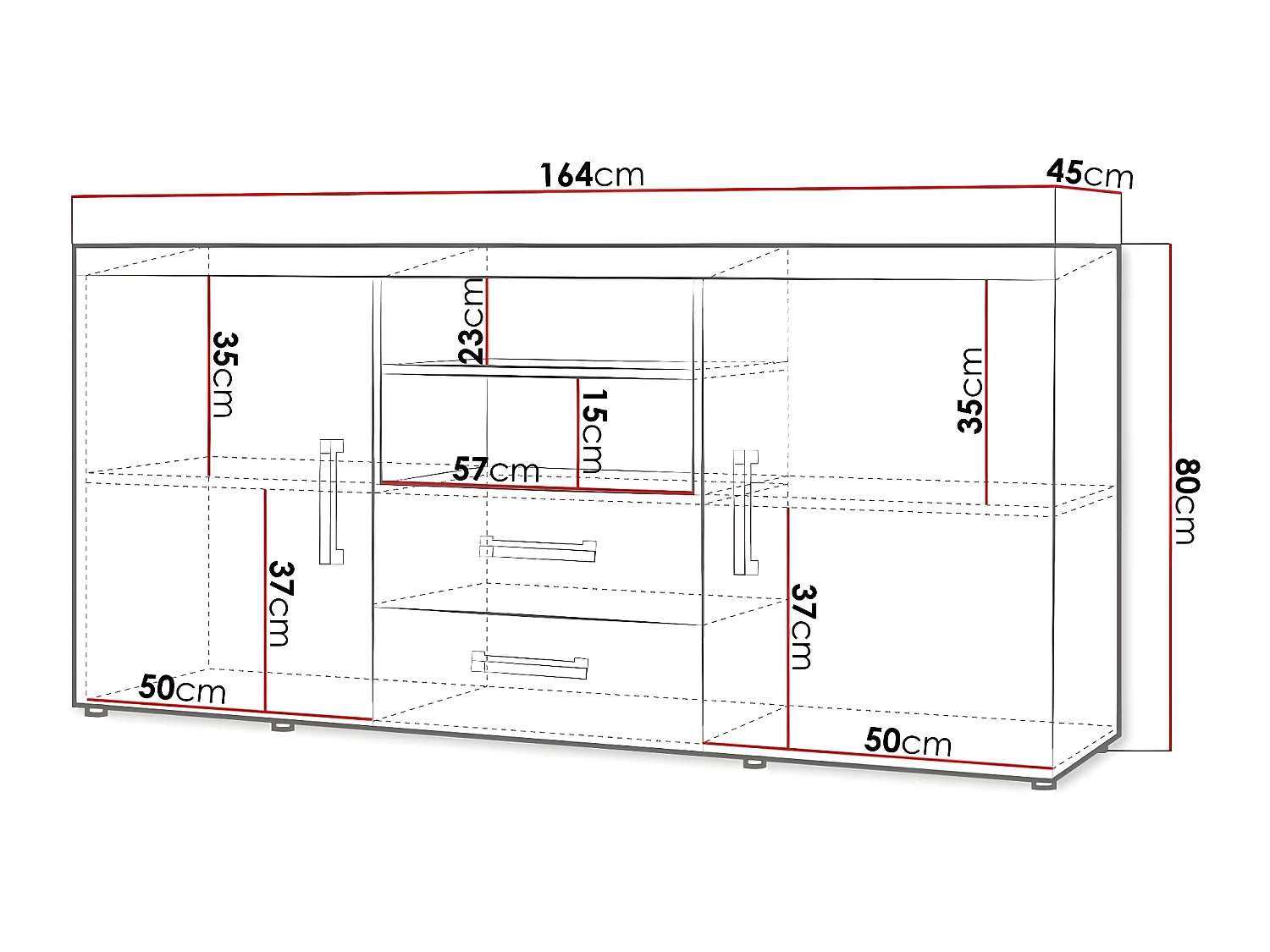 Commode Cormiru 103, Chêne de saint marin|Crème, Avec tiroirs et portes, 80x164x45cm