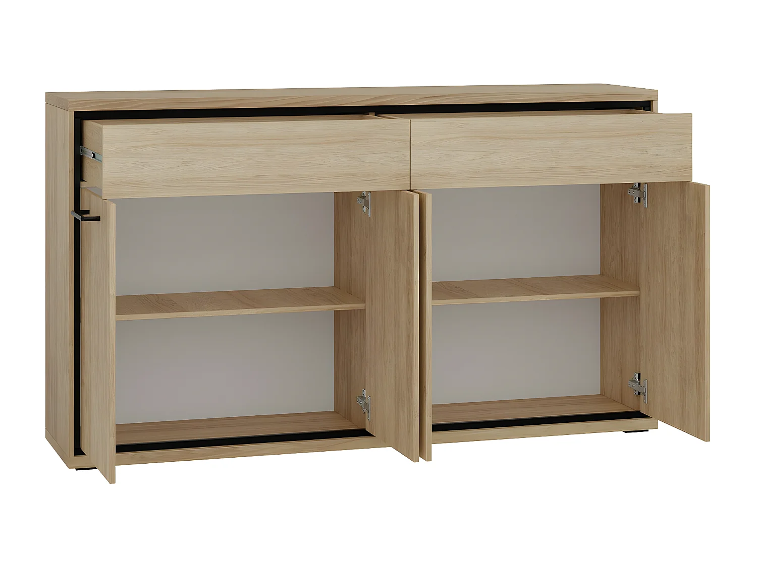 Cómoda Etrmoni 105, Luminoso madera, Con cajones y puertas, Número de cajones: 2, 101cm