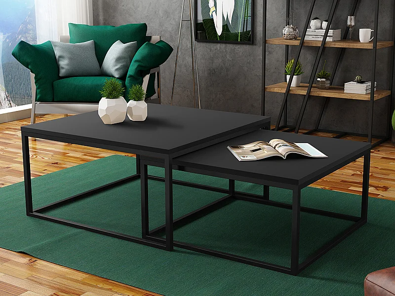 Ensemble tables basses Oswego 101, Noir, 39x76x76cm, Stratifié, Angulaire