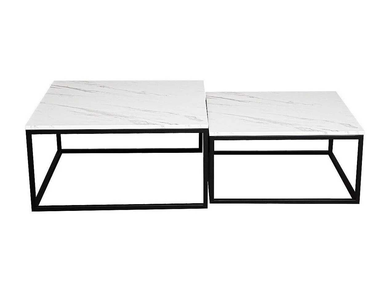 Conjunto mesa de centro Oswego 101, Negro|Mármol blanco, 39x76x76cm, Aglomerado laminado