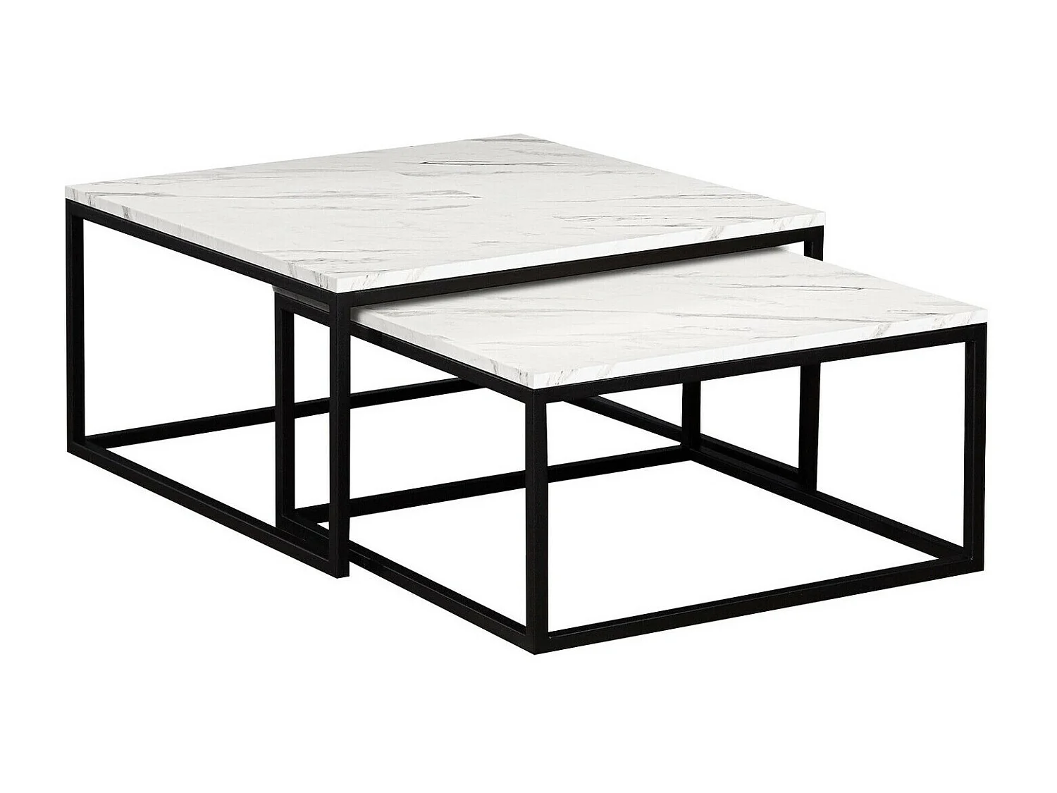 Ensemble tables basses Oswego 101, Marbre blanc|Noir, 39x76x76cm, Stratifié, Angulaire