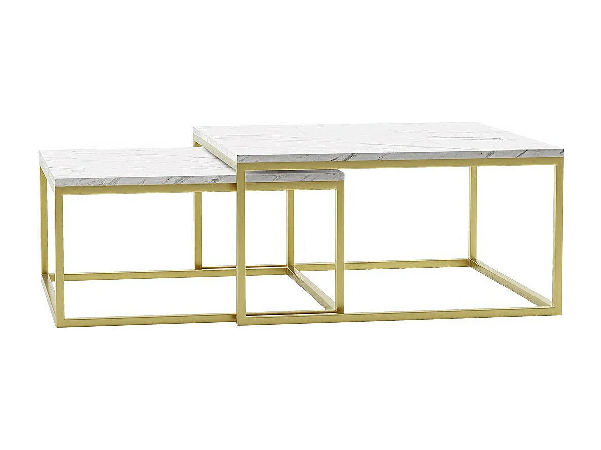 Conjunto mesa de centro Oswego 102, Mármol blanco|Dorado, 39x76x76cm, Aglomerado laminado