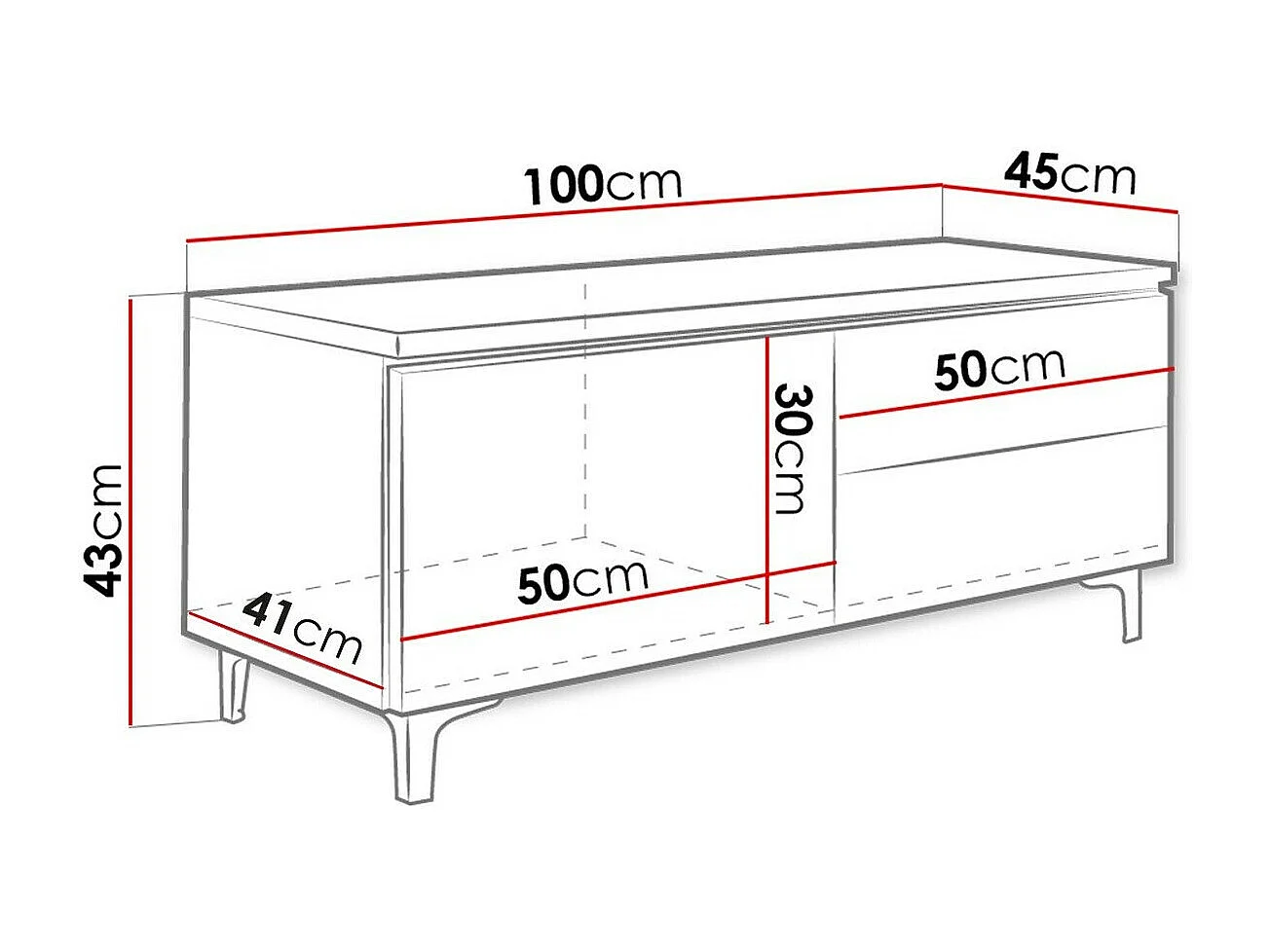 Meuble TV Nashville 118, Le nombre de portes: 1, Nombre de tiroirs: 2, 100x43x45cm