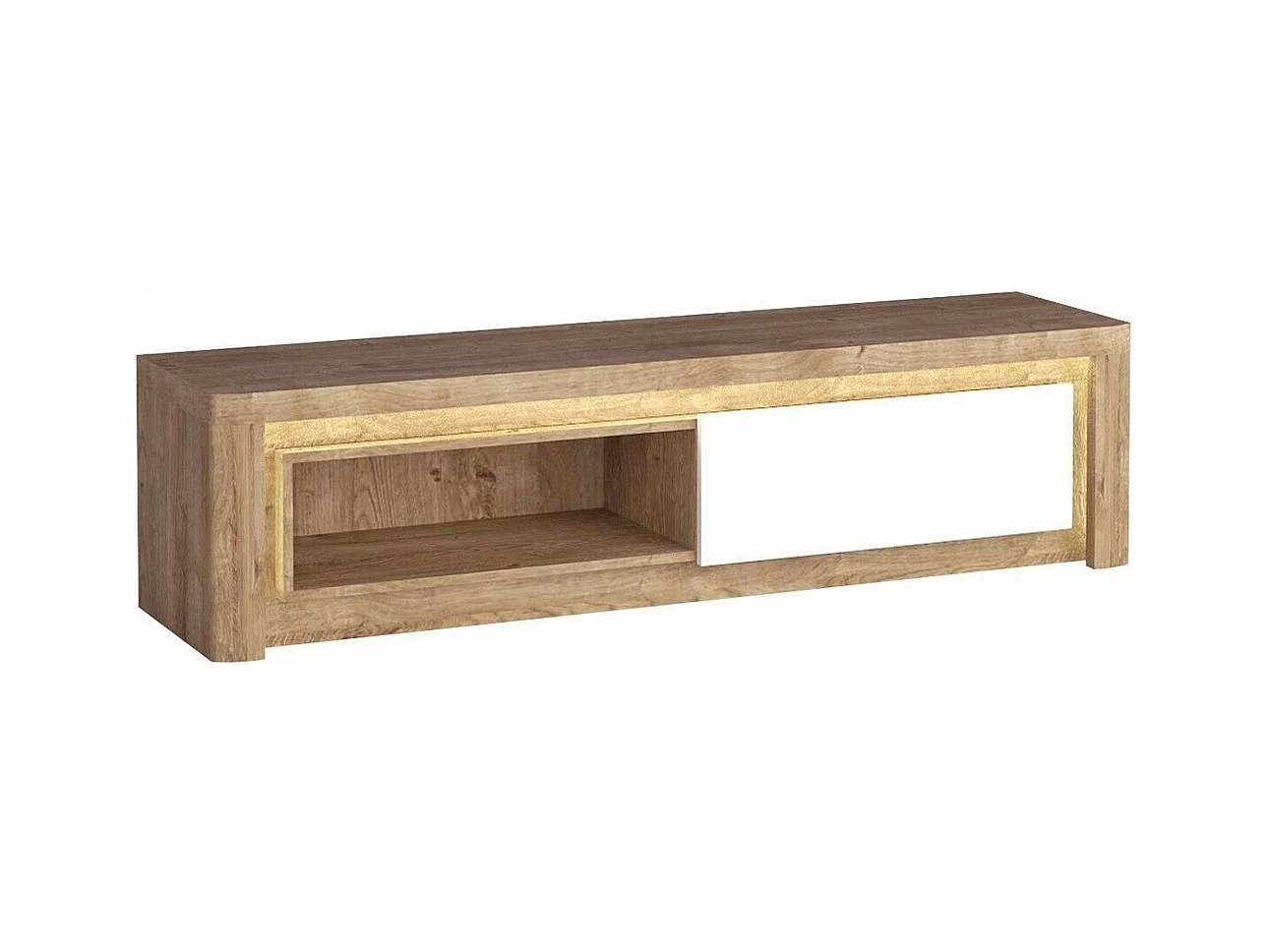 Mueble TV Stanton G108, Ribbeck roble|Blanco brillante, Número de cajones: 1.00, 162x42cm
