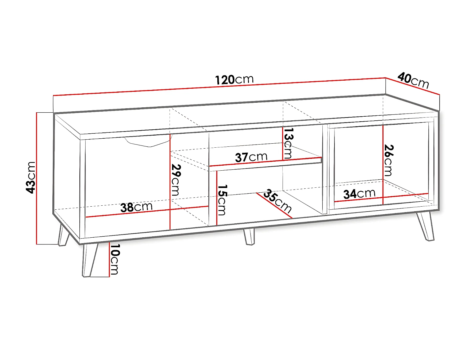 Mesa para TV Toledo G109, O número de portas: 1, 120x43x40cm