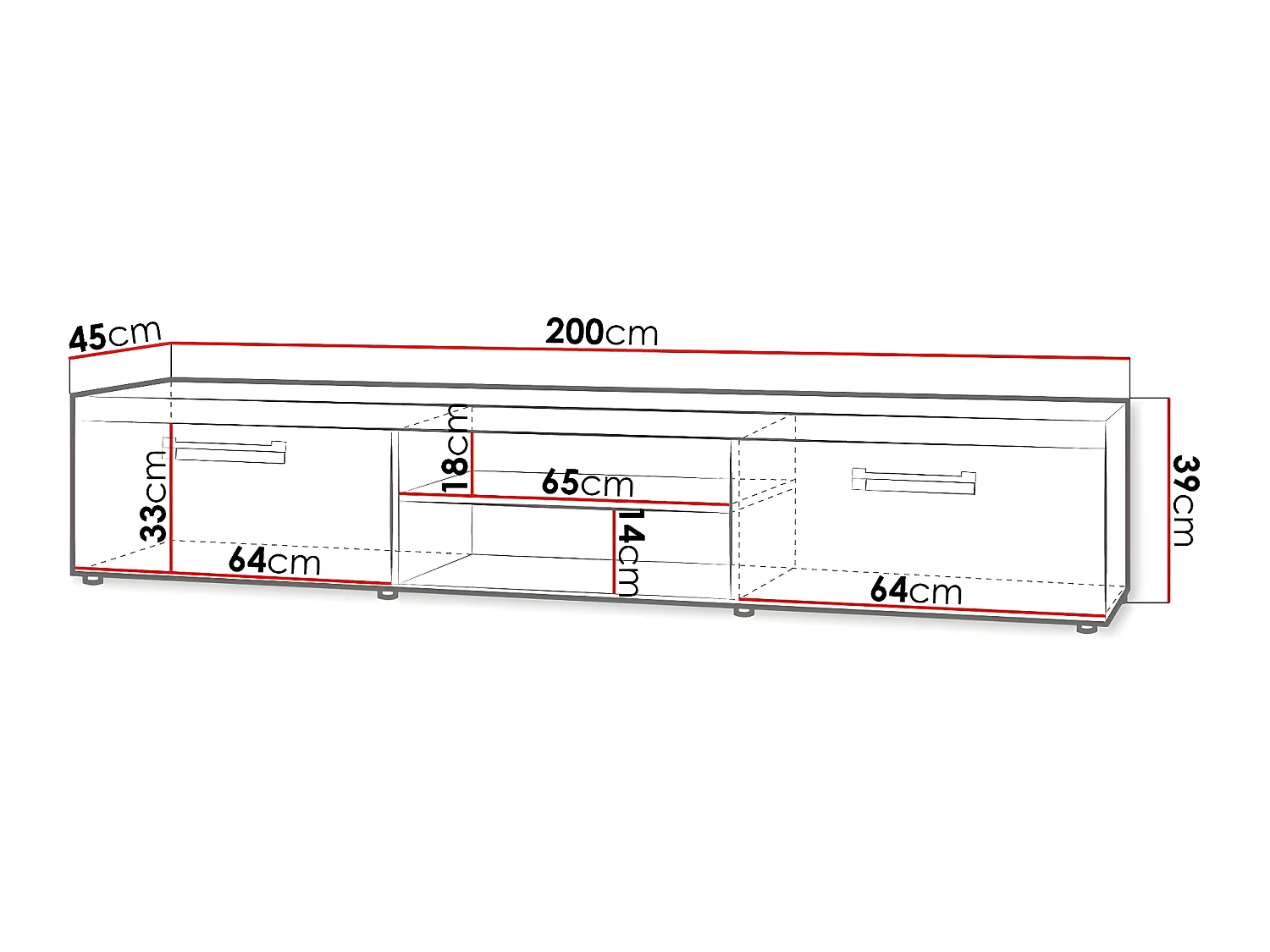 Mueble TV Toledo E106, Número de puertas: 2.00, 200x39x45cm