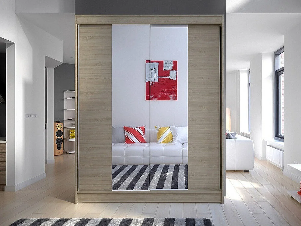 Armoire Closico 141, Sonoma chêne, 200x150x58cm, Portes d'armoire: Coulissantes