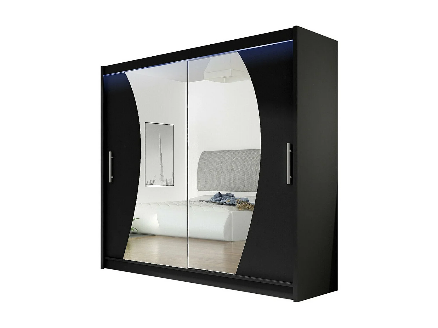 Armario Closico 115, Negro, 215x180x58cm, Puertas de armario: Correderas