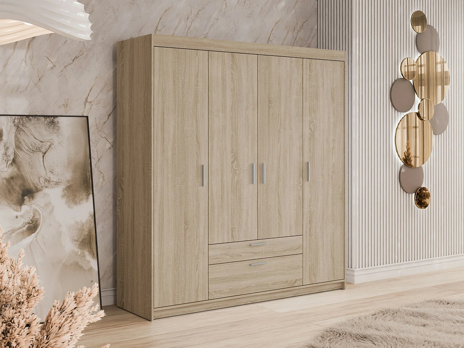 Armoire Novduni 107, Sonoma chêne, 191x176x53cm, Portes d'armoire: Avec des charnières