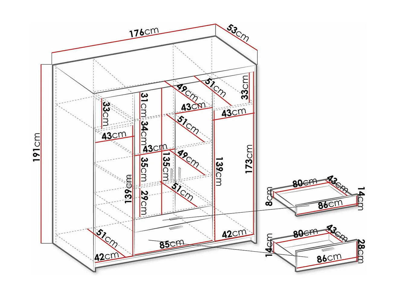 Armoire Novduni 107, Sonoma chêne, 191x176x53cm, Portes d'armoire: Avec des charnières