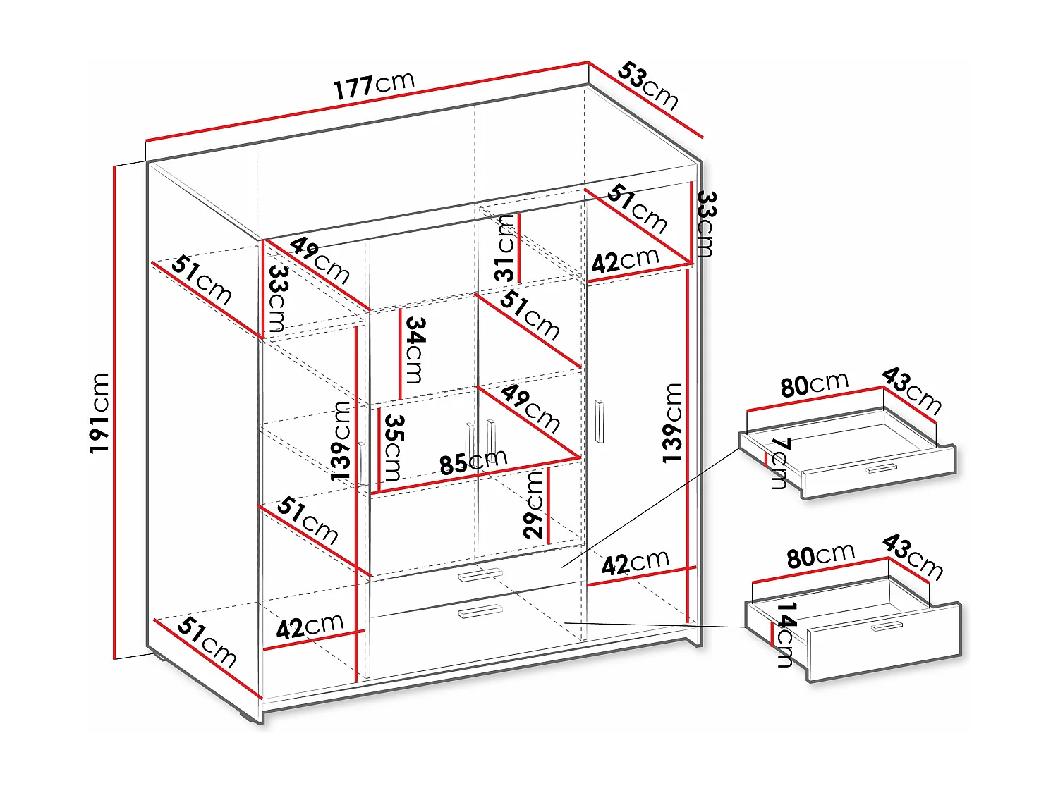 Armario Novduni 107, Roble Sonoma, 191x176x53cm, Puertas de armario: Con bisagras