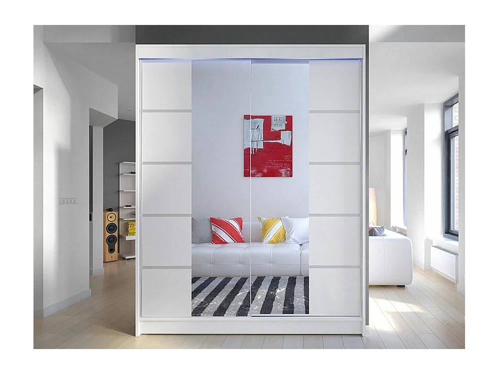 Armario Closico 146, Blanco, 200x150x58cm, Puertas de armario: Correderas