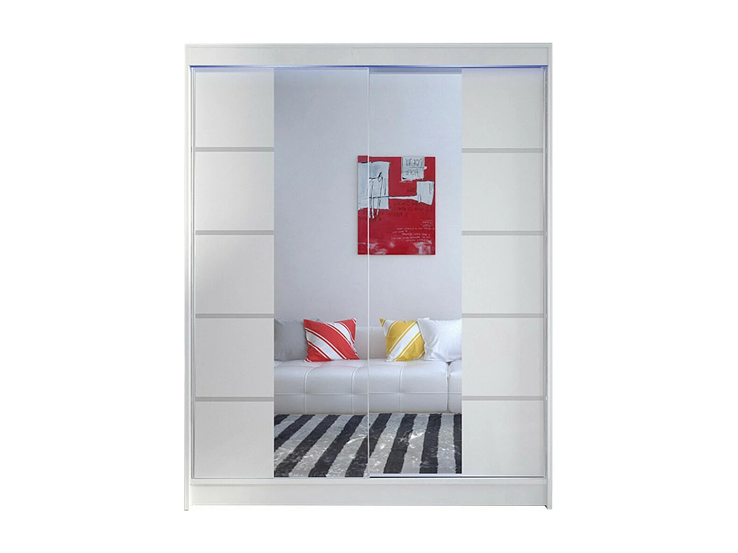 Armoire Closico 146, Blanc, 200x150x58cm, Portes d'armoire: Coulissantes