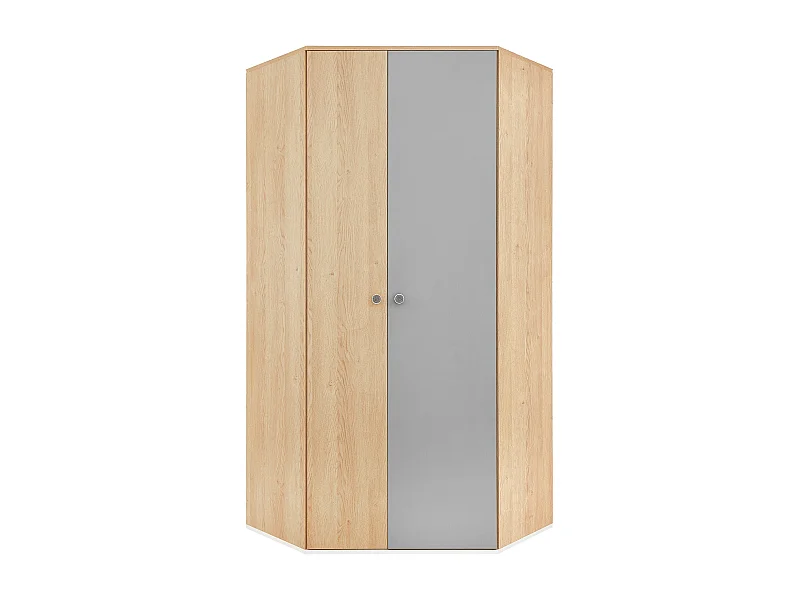 Armoire d'angle Tesmonu 101, Blanc|Chêne|Gris, 190x90x90cm, Nombre d'étagères: 5