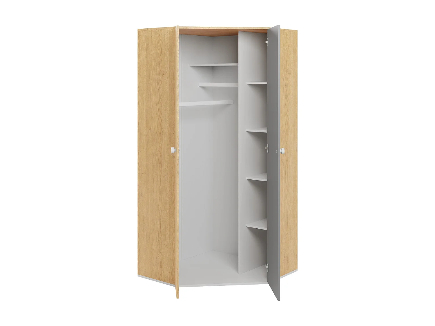 Armoire d'angle Tesmonu 101, Blanc|Chêne|Gris, 190x90x90cm, Nombre d'étagères: 5