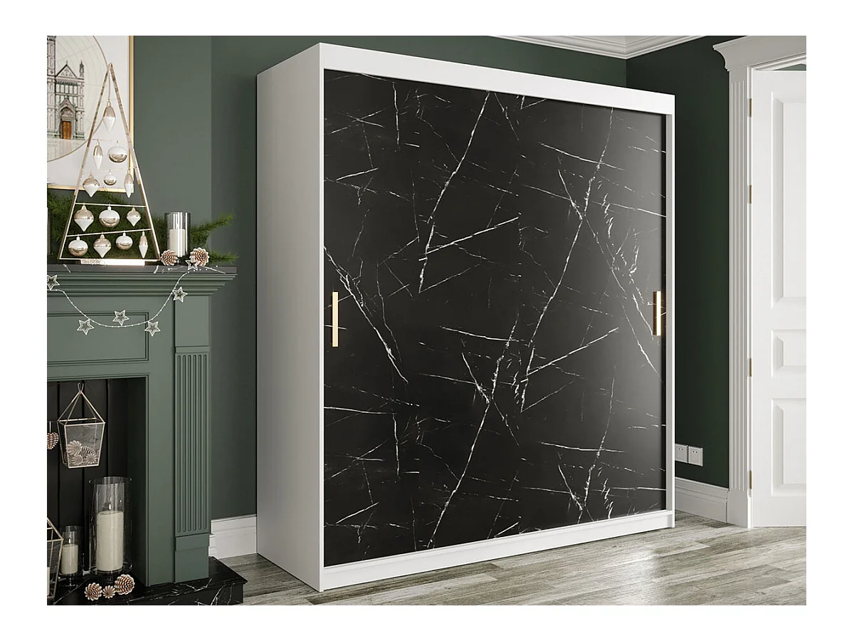 Armario Hartford 249, Mármol negro|Mate blanco, 200x180x62cm, Número de estantes: 7