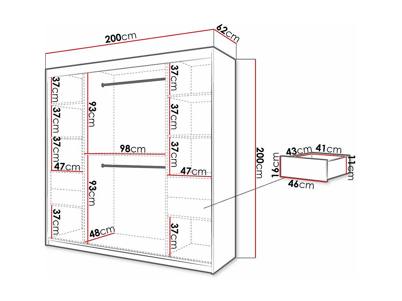 Armario Hartford 315, Roble Artisan|Negro, 200x200x62cm, Puertas de armario: Correderas
