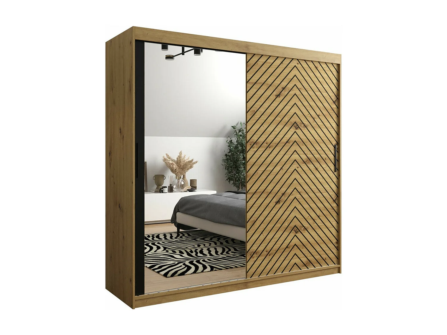 Armoire Hartford 315, Chêne Artisan|Noir, 200x200x62cm, Portes d'armoire: Coulissantes